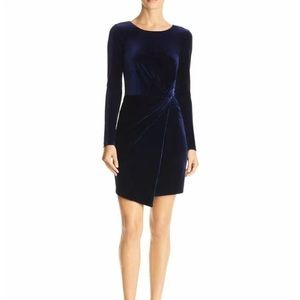 AQUA blue velvet cocktail mini long sleeve dress